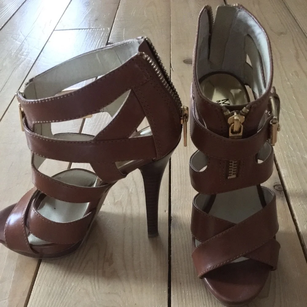 Michael Kors Brown Leather Strappy Platform Heels